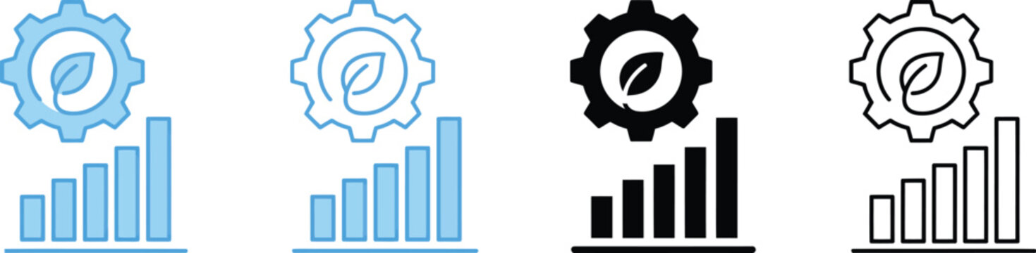resource efficiency icon sheet multiple style collection, modern icon pack representing optimized resource use, waste reduction, and sustainable management for environmental concepts