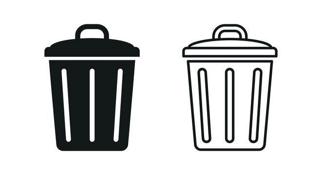Trash Can Silhouette In Two Styles Black And White Outline