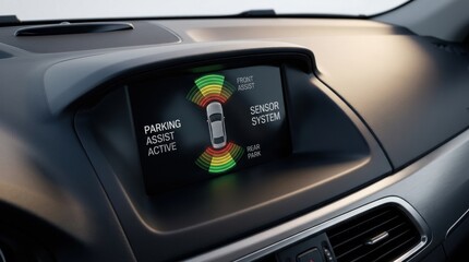 Fototapeta premium Vehicle parking sensor radar visualization, automotive safety innovat ion modern clean commercial asset high-quality professional