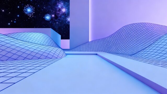 Abstract digital landscape with grid patterns