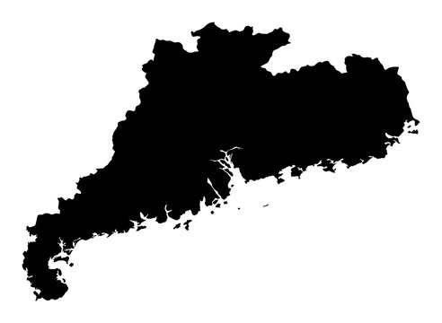 A contour map of Guangdong. Chinese province-level division silhouette
