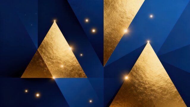 Golden triangles on blue geometric background