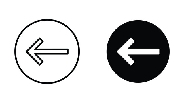 Left arrow icon set in outline and solid black styles for website navigation and back buttons