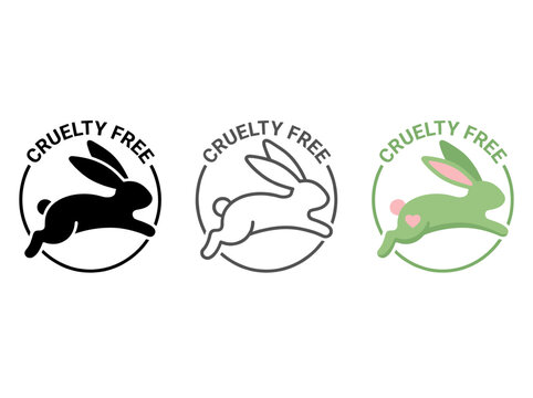 Set of cruelty free rabbit icons in silhouette outline and color styles