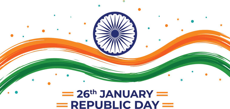 India republic day illustration with ashoka chakra and vibrant tricolor waving design