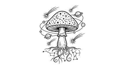 Cosmic Mushroom Art: Celestial Body and Constellation Design © Celana