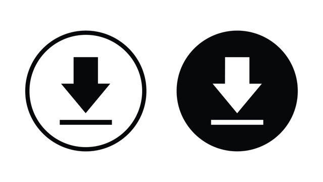 Download file icon set with arrow pointing down inside circular frame for web user interface design