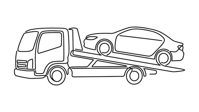 Tow Truck Hauling Car Outline Illustration