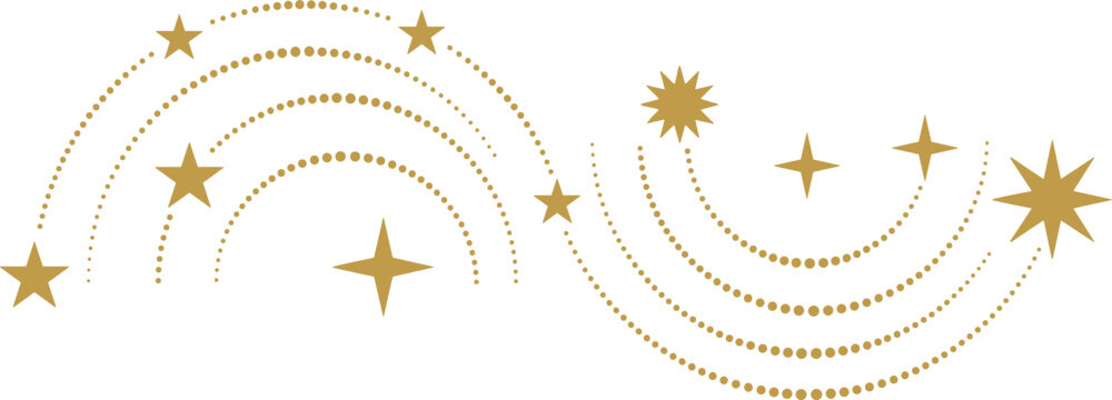 Golden celestial star trails and dotted wave lines vector design element for elegant holiday decorations