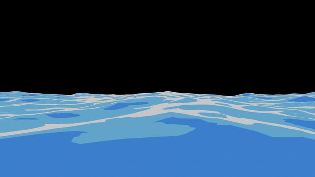 Cartoon Style Ocean Waves Surface Background Against a Black Background. 4K