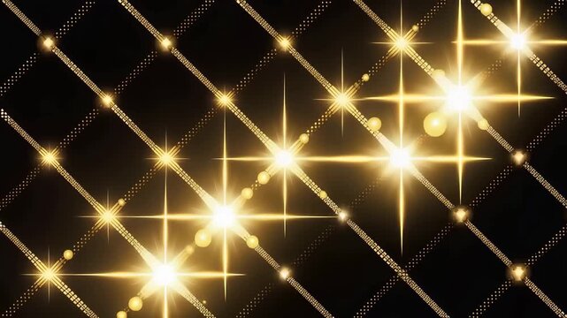 Black background with a repeating pattern of golden diamond shapes and sparkling lights image photo