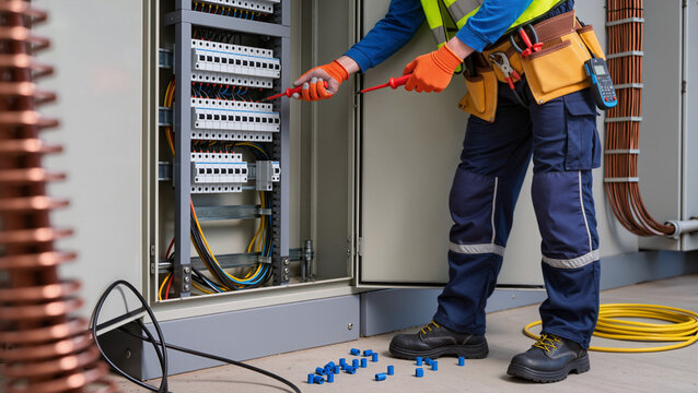 Electrician Working on Electrical Panel