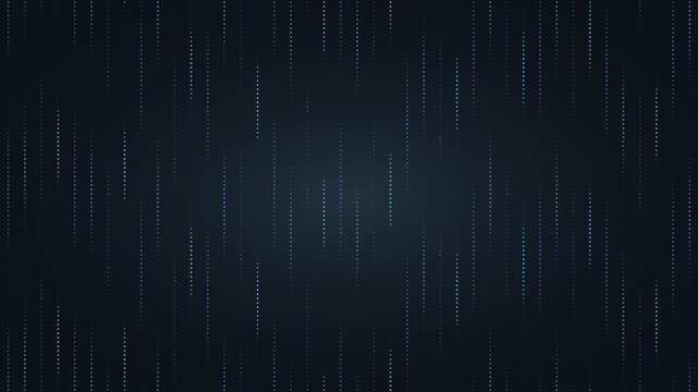 Abstract digital background with vertical lines of glowing blue and cyan dots, futuristic technology pattern, data stream visualization
