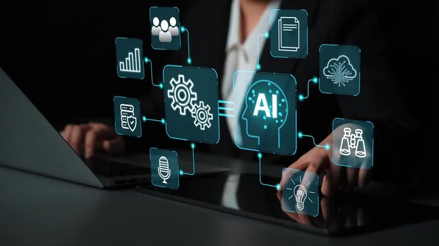 Artificial Intelligence Technology Concept in Business Setting with Digital Icons and Graphical Elements Representing Innovation and Automation Processes. Entropy.