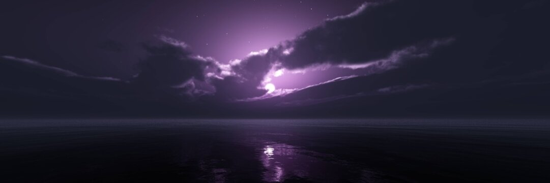 Black clouds over water, stormy landscape, stormy sea, 3D rendering