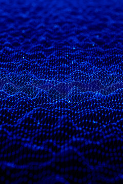 3D wireframe data valley with layered network depth