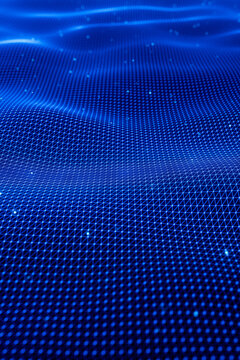 3D blue wave matrix with dotted technology surface