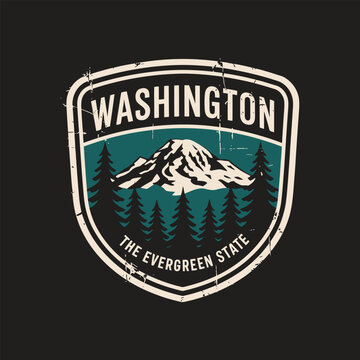 Washington the evergreen state logo with mountain