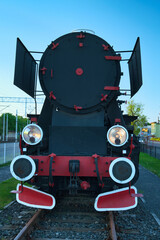 Front View Of Vintage Steam Locomotive Train Engine On Railway Tracks At Station - City Of Lubin. © Pol Badger
