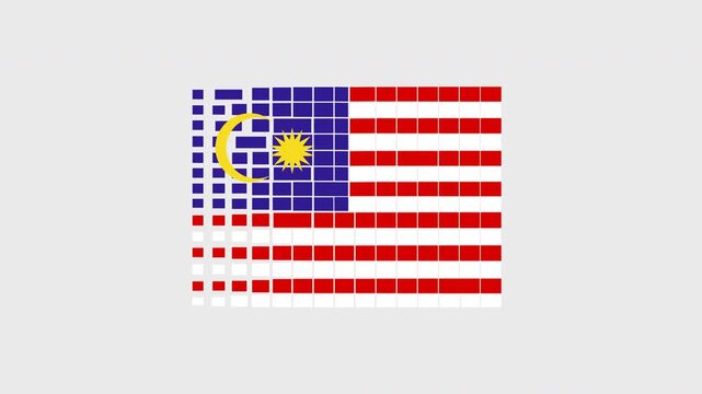 Malaysia Flag Animation, Waving Malaysian Jalur Gemilang Flag in Cute Pixel Art Hybrid Mosaic Block Style, 2D Vector Motion Graphic On Transparent Alpha Channel, National Day Video Asset, 4K 60fps