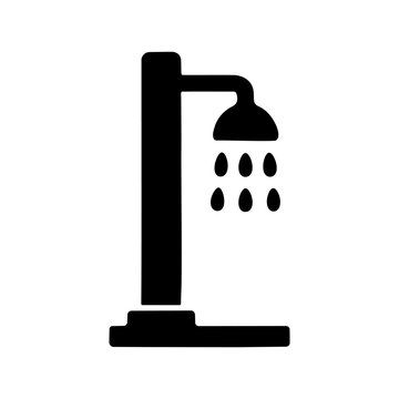 Showerhead with falling water drops flat icon on a white background for bathroom and hygiene concepts