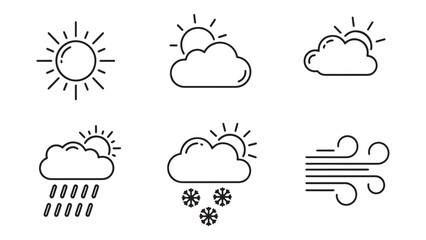 Fototapeta premium Weather Forecast Line Icons Showing Sun Cloud Rain Snow And Wind Conditions
