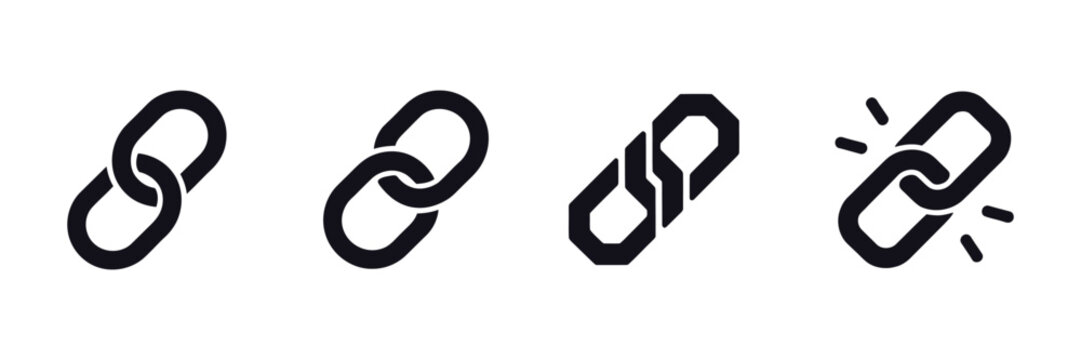 Internet url link icons, web address and hyperlink symbols for user interface design, online navigation systems.
