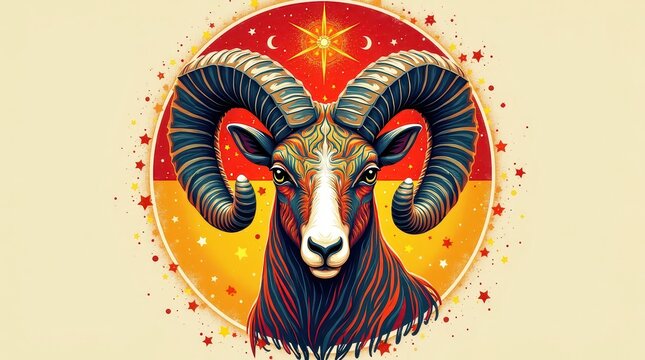 A colorful digital illustration of a rams head 