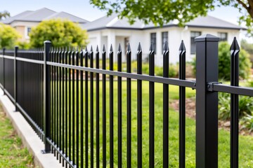 Fototapeta premium Black wrought iron fence providing home security and privacy