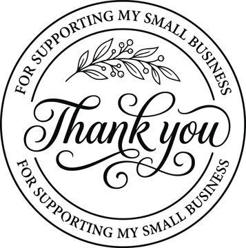 Elegant 'thank you' sticker design with floral elements for small business packaging and customer appreciation