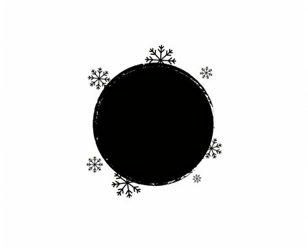 Black grunge brush circle frame with snowflakes decoration isolated on white background