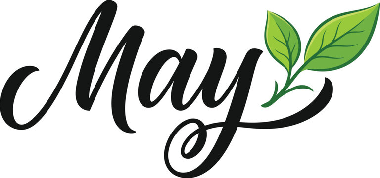 May month name with green leaves