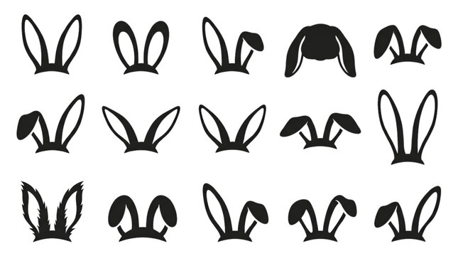 Rabbit ears silhouette set with bunny ear shapes vector illustration isolated on white background