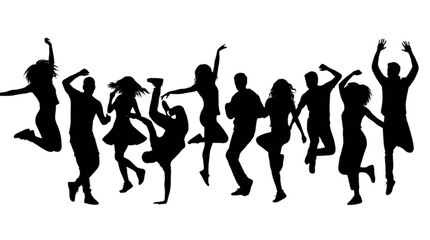 Fototapeta premium People dancing and jumping silhouette style isolated on transparent background, Vector