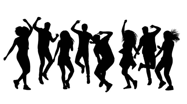 Silhouette people dancing together in a group isolated on transparent background, Vector