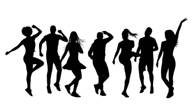 Silhouettes of people dancing together isolated on transparent background, Vector