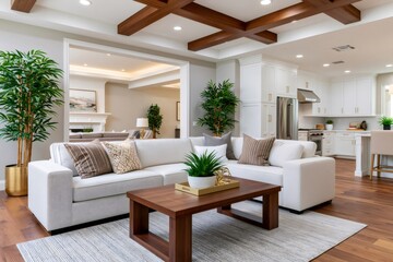 Obraz premium Modern open concept living room and kitchen interior