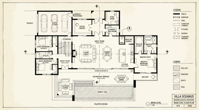 Villa oceanus architectural floor plan design