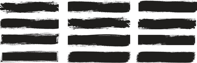 Obraz na płótnie Canvas Set of vector paint brush stroke grunge paint brush stroke set. frames, box and artistic design elements on white background. set of black silhouettes of paint strokes