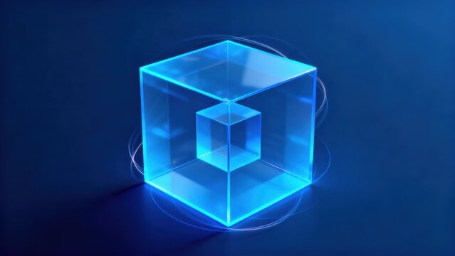 Blue glowing transparent cube