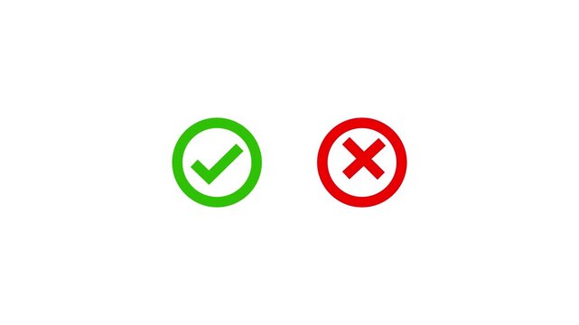 Animated green check mark and red cross symbol. 4k Video footage of yes or no, true or false alpha channel.