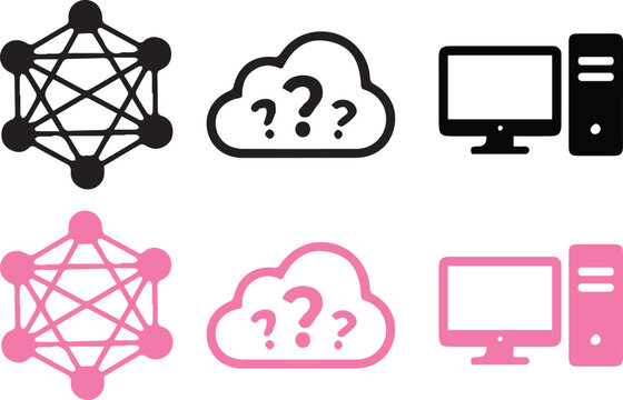 Cloud computing, network connection and desktop computer icons set, modern technology vector illustration collection