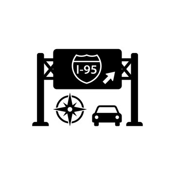 Interstate highway sign with compass and car icon road sign interstate