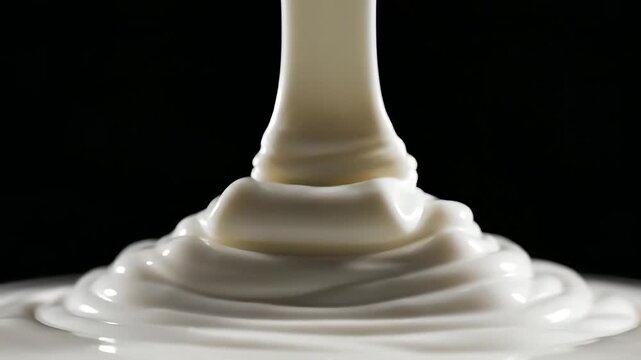 Creamy White Sauce Pouring Macro Close Up on Black Background