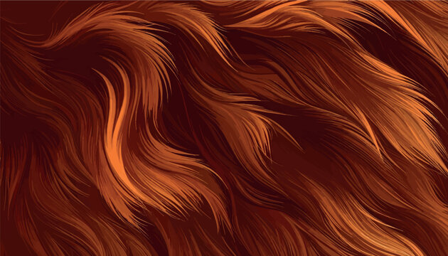 Abstract vector background featuring flowing brown and copper fur texture with silky smooth wavy strands, creating a luxurious and organic pattern for creative design projects and digital art.