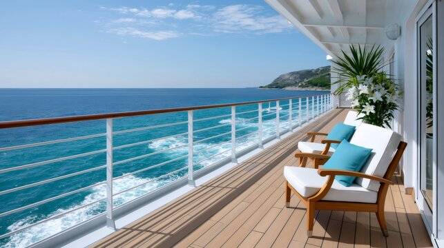 Cruise ship balcony providing ocean views and luxury vacation
