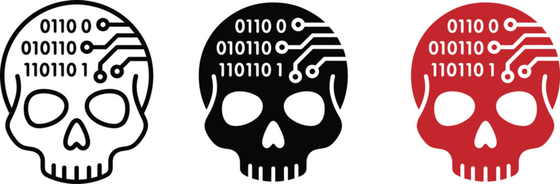 Digital Skull Icon Vector Illustration Cyber Security Concept Line Art Fill Color