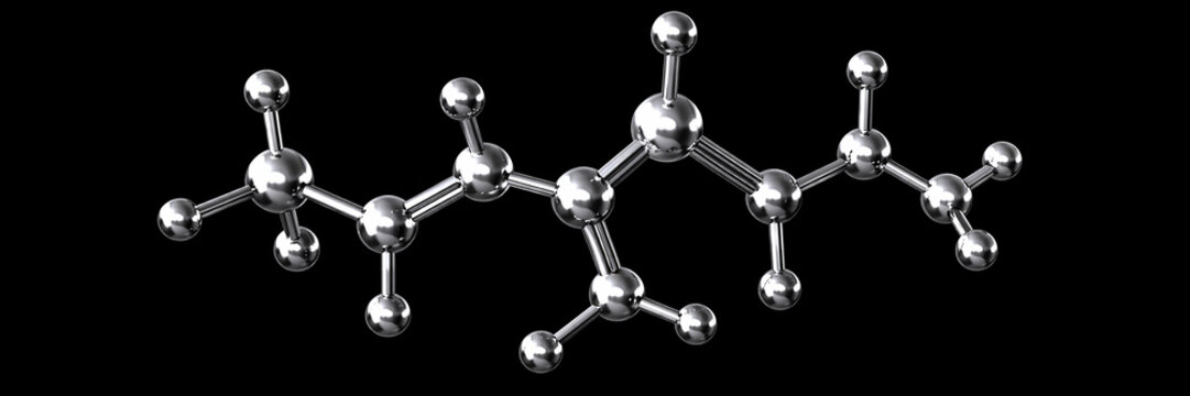 Metallic 3D model of a molecular structure isolated on black background