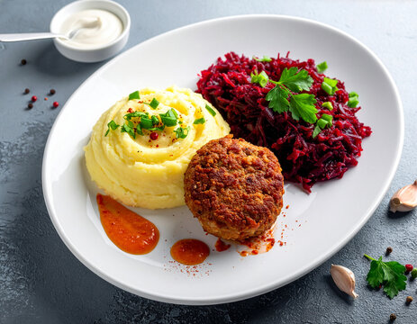 Kotlet mielony pure i buraczki - tradycyjny polski obiad