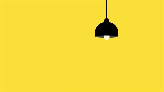 Minimalist 2D Animation of a Flickering Black Pendant Lamp on a Bright Yellow Background
